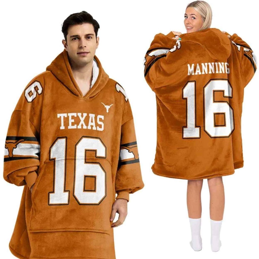 Longhorns Manning 16 Football Blanket Hoodie 1