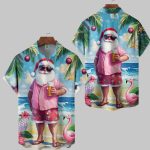 Christmas Santa Holiday Chest Pocket Casual Hawaiian Shirt