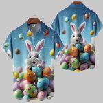 Easter Rabbit Eggs Chest Pocket Casual Hawaiian Shirt