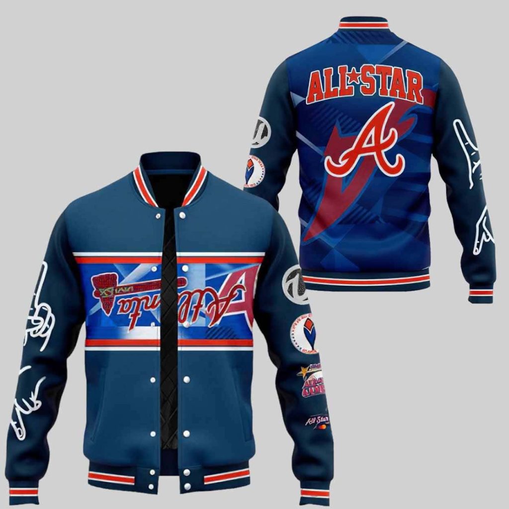Braves Peace Up A Town Down Baseball Jacket 1 Braves Peace Up A Town Down Baseball Jacket 1