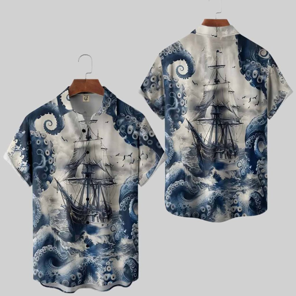 Octopus Pirate Ship Hawaiian Shirt 1 Octopus Pirate Ship Hawaiian Shirt 1