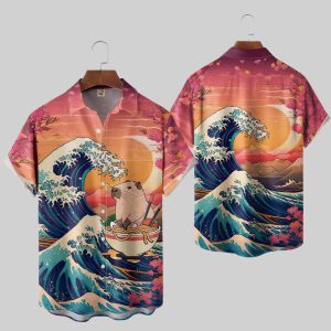 Kimprut Imut Japanese Ukiyo e Wave Ramen Capybara Hawaiian Shirt 1