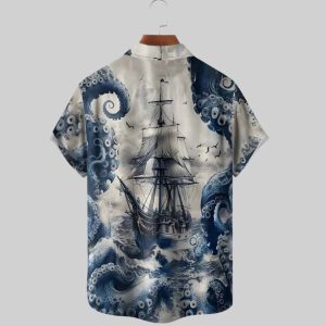 Octopus Pirate Ship Hawaiian Shirt 3
