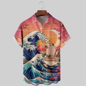 Kimprut Imut Japanese Ukiyo e Wave Ramen Capybara Hawaiian Shirt 2