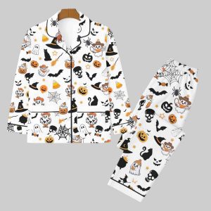 Halloween Ghost Black Cat Pumpkin Bat Spider Skull Pajama Set