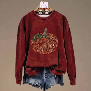 Perris Floral Halloween Pumpkin Sweatshirt 2