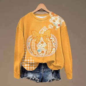 Pumpkin Art Print Casual Cotton Sweatshirt 2