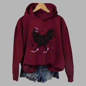 Chicken In High Heels Print Casual Cotton Sweatshirt 2