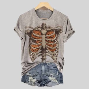 Halloween Skeleton Art Print Casual Shirt 1