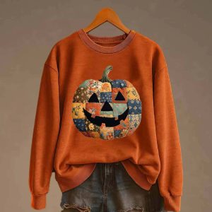 Womens Pumpkin Print Casual Sweatshirt 2