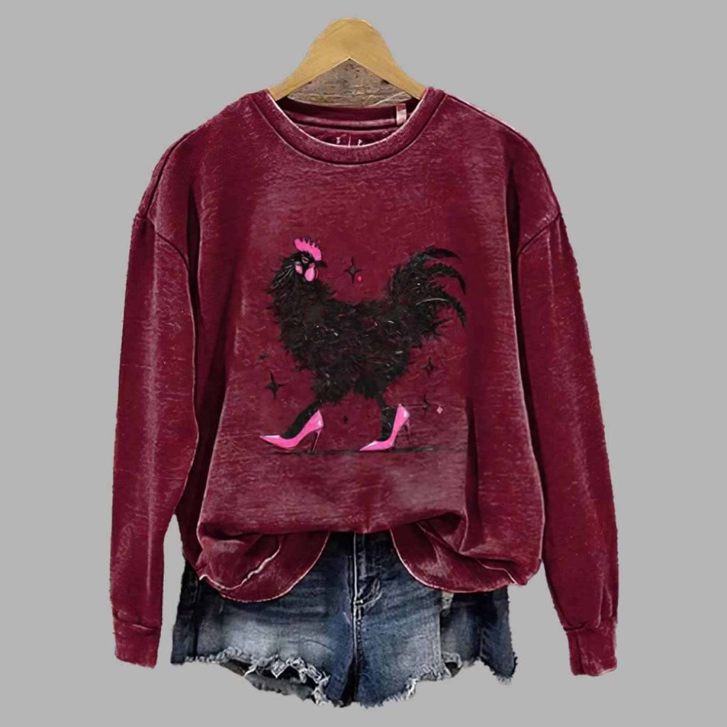 Chicken In High Heels Print Casual Cotton Sweatshirt 1 Chicken In High Heels Print Casual Cotton Sweatshirt 1