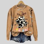Halloween Cow Print Ghost Prints Casual Cotton Sweatshirt