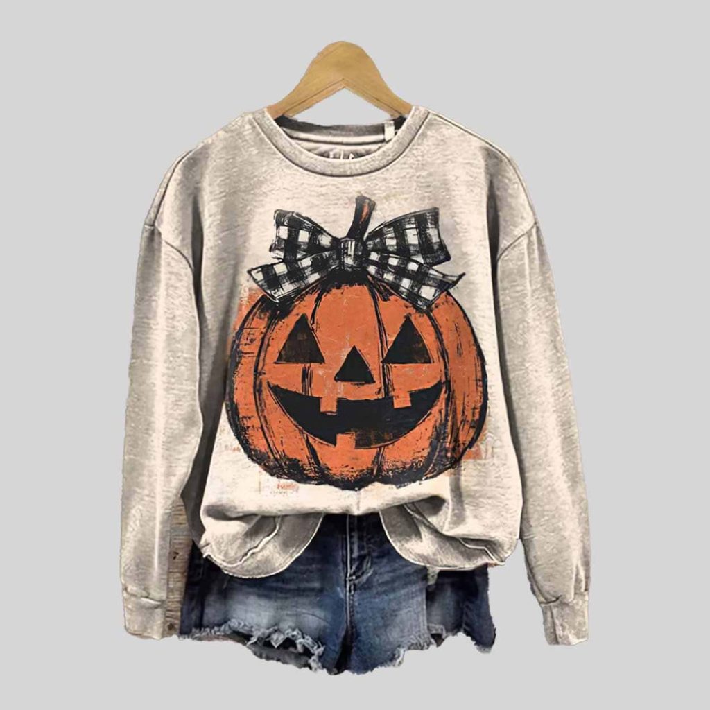 Halloween Pumpkin Art Print Casual Cotton Sweatshirt 1