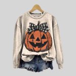 Halloween Pumpkin Art Print Casual Cotton Sweatshirt