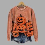 Halloween Pumpkin Prints Casual Cotton Sweatshirt
