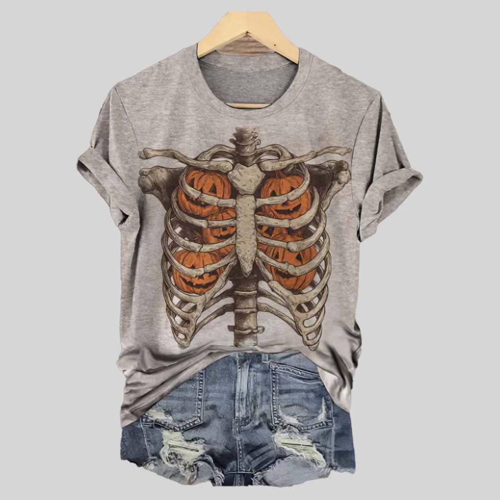 Halloween Skeleton Art Print Casual Shirt 1