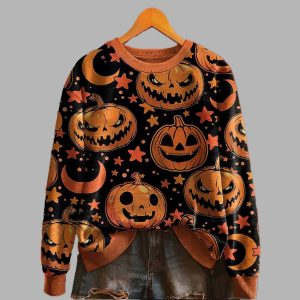 Womens Retro Halloween Pumpkin Sweatshirt 1