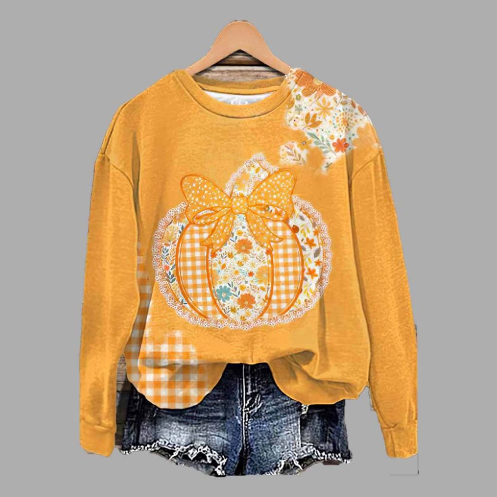 Pumpkin Art Print Casual Cotton Sweatshirt 1