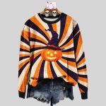 Retro Halloween Pumpkin Stripe Print Sweatshirt