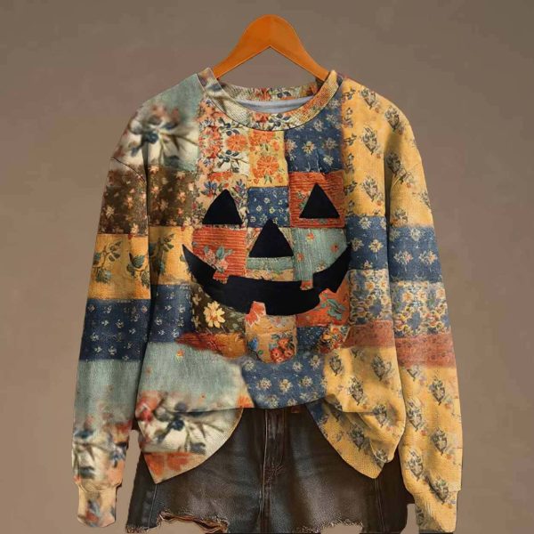 Women’s Halloween Print Crew Neck Sweatshirt