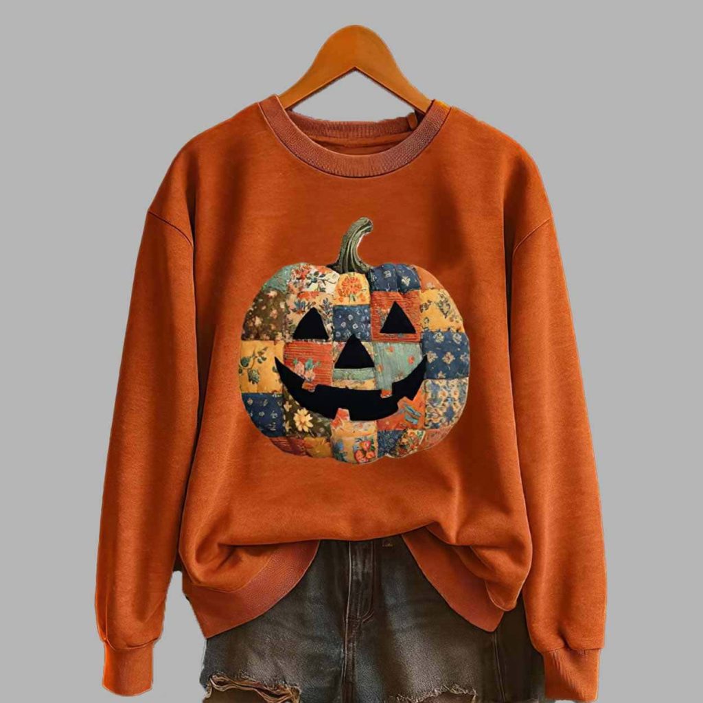 Womens Pumpkin Print Casual Sweatshirt 1