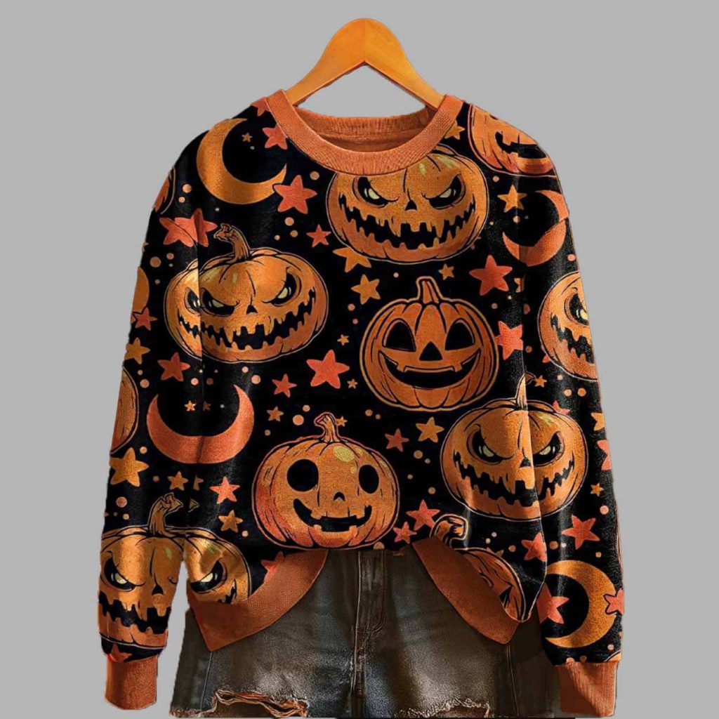 Womens Retro Halloween Pumpkin Sweatshirt 1