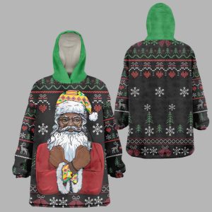 Santa Claus African Christmas Wearable Blanket Hoodie 1