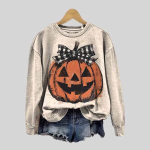 Halloween Pumpkin Art Print Casual Cotton Sweatshirt 1