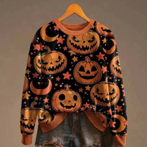 Womens Retro Halloween Pumpkin Sweatshirt 2