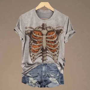 Halloween Skeleton Art Print Casual Shirt 2