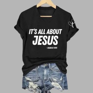 Retro It's All About Jesus Charlie Kirk Print Shirt 2
