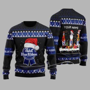 Pabst Blue Ribbon Santa Reindeer Snowflake Ugly Sweater