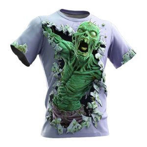Halloween Mens Optical Illusion Zombies Print Shirt 3