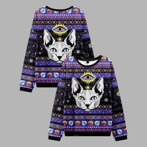 Purplehecate Mystical Cat 2025 Ugly Christmas Sweater 1