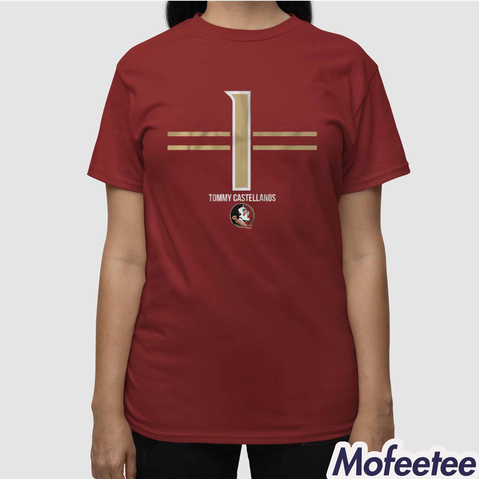 FSU Football Tommy Castellanos 1 Stripe Shirt FSU Football Tommy Castellanos 1 Stripe Shirt