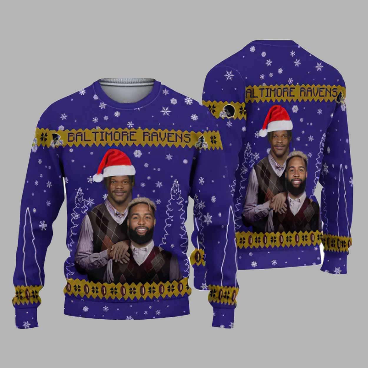 Lamar Jackson Odell Beckham Jr Step Brothers Ugly Christmas Sweater Lamar Jackson Odell Beckham Jr Step Brothers Ugly Christmas Sweater