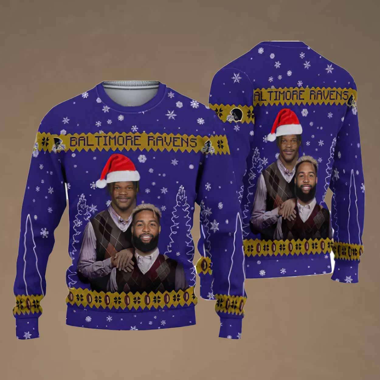 Lamar Jackson Odell Beckham Jr Step Brothers Ugly Christmas Sweater Lamar Jackson Odell Beckham Jr Step Brothers Ugly Christmas Sweater