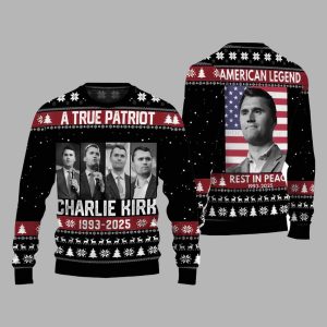 A True Patriot Charlie Kirk 1993 2025 Ugly Christmas Sweater