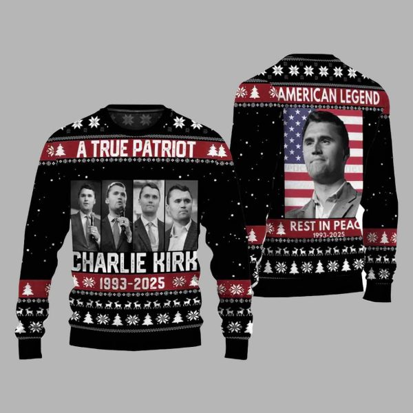 A True Patriot Charlie Kirk 1993 2025 Ugly Christmas Sweater