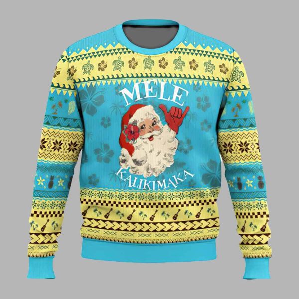 Mele Kalikimaka Retro Santa Shaka Aloha Ugly Christmas Sweater