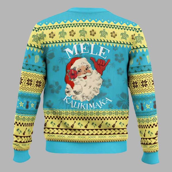 Mele Kalikimaka Retro Santa Shaka Aloha Ugly Christmas Sweater