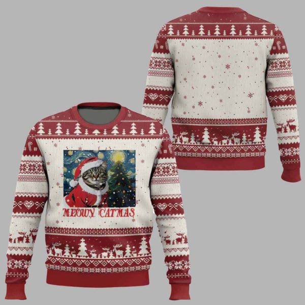 Meowy Catmas Starry Night Ugly Christmas Sweater