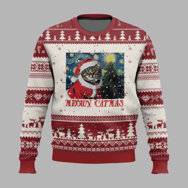 Meowy Catmas Starry Night Ugly Christmas Sweater