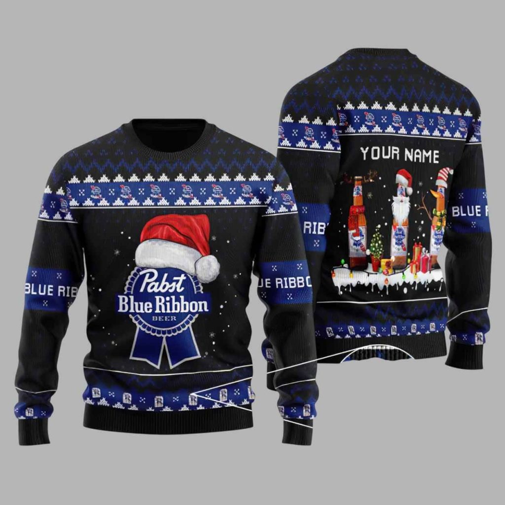 Pabst Blue Ribbon Santa Reindeer Snowflake Ugly Sweater 1