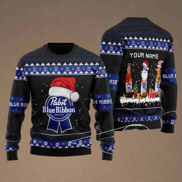 Pabst Blue Ribbon Santa Reindeer Snowflake Ugly Sweater