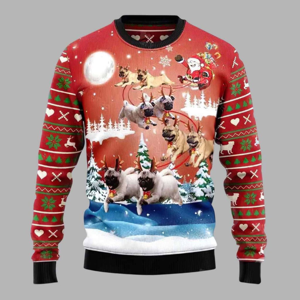 Pug Reindeer Ugly Christmas Sweater 1
