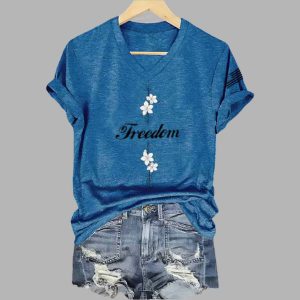 Women's Freedom Commemorative Print V Neck Shirt 4