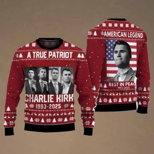 A True Patriot Charlie Kirk 1993 2025 Ugly Christmas Sweater 2