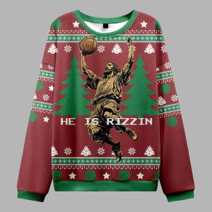 He Is Rizzin Jesus Dunks Ugly Christmas Sweater 2