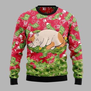 Lazy Sleeping Cat Ugly Christmas Sweater